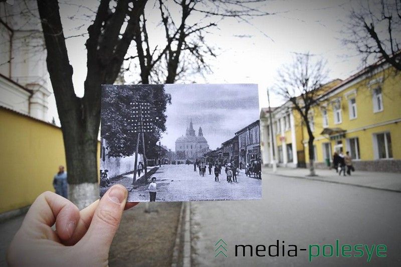 Улица Ленина, бывшая Большая Киевская (на старой фотографии виднеется разрушенный в 1954 году костёл Святого Станислава)