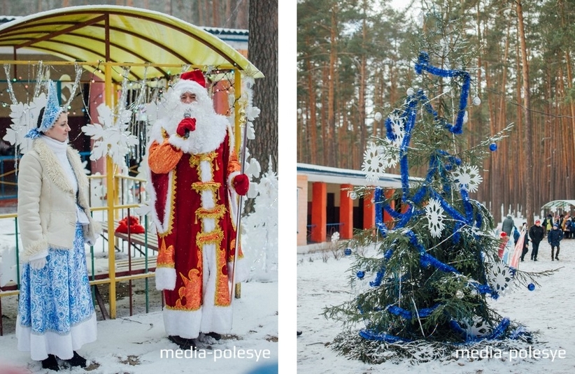 «Резиденция» Дедушки – беседка, украшенная пенопластовыми снежинками и огоньками. Рядом с ней и Ёлка