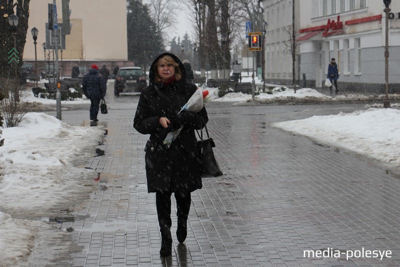 В Пинске 7 марта шёл сильный снег 