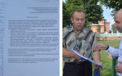 Во время сбора подписей против фальсификации выборов в Лунинце с Геннадием Захаркевичем