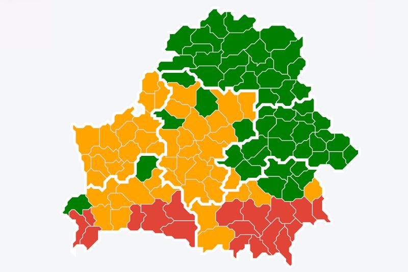 По состоянию на 1 июля запреты и ограничения введены в 66 районах Беларуси. Скриншот с сайта Минлесхоза