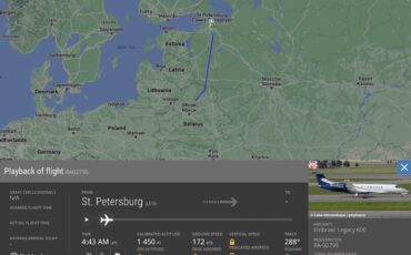 Самолет Embraer Legacy 600 с бортовым номером RA-02795. Скриншот flightradar24.com.