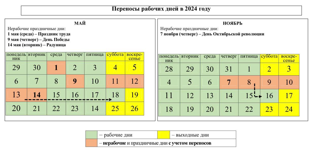 Календарь больших выходных 2024