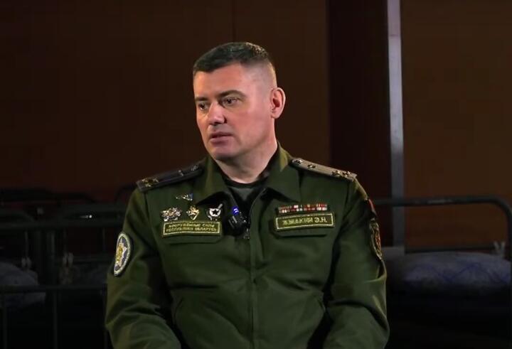 Заместитель командующего ВВС и войсками ПВО по идеологической работе полковник Эдуард Жмакин. Скриншот видео «СБ ТВ»