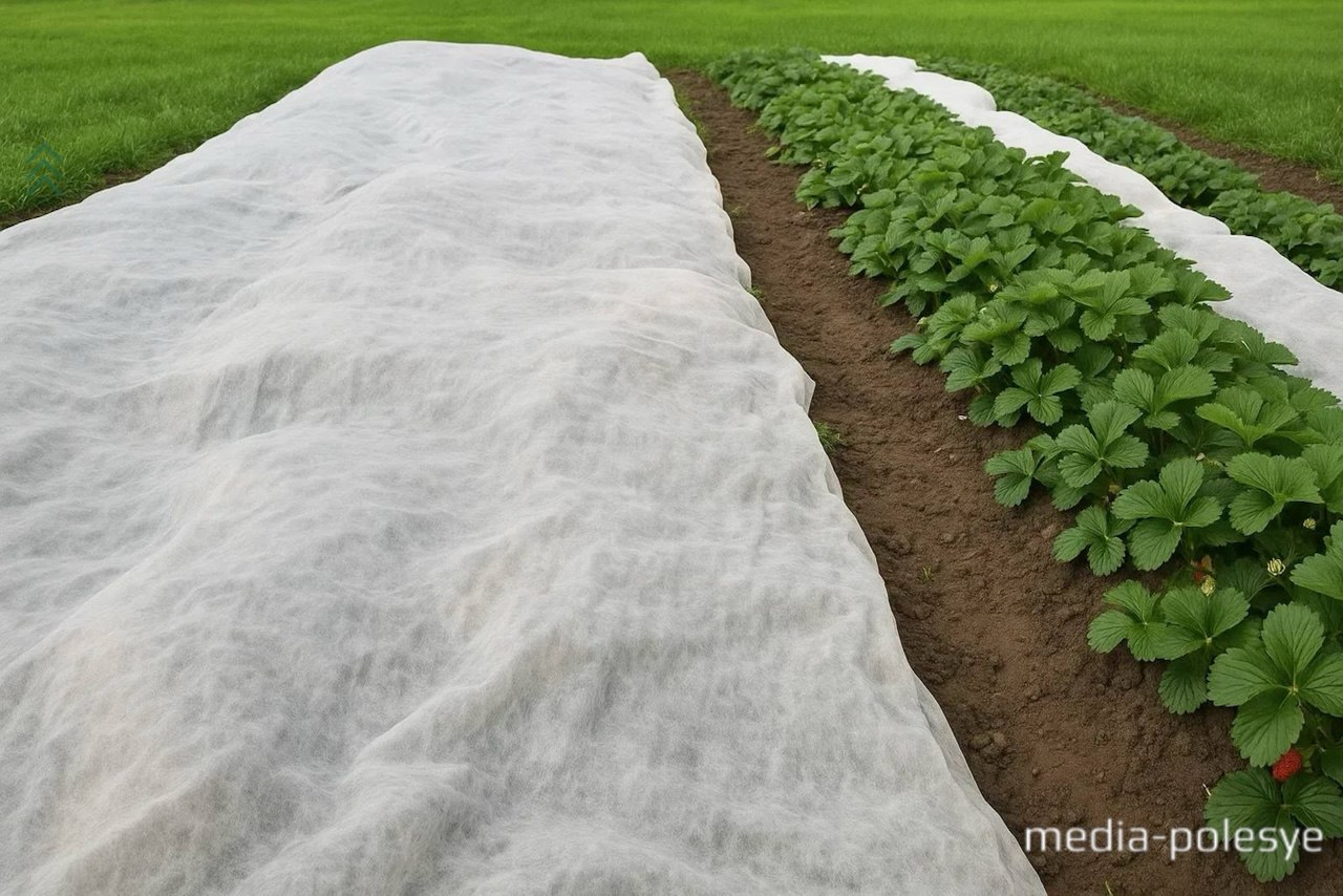 Клубника укрыта от заморозков