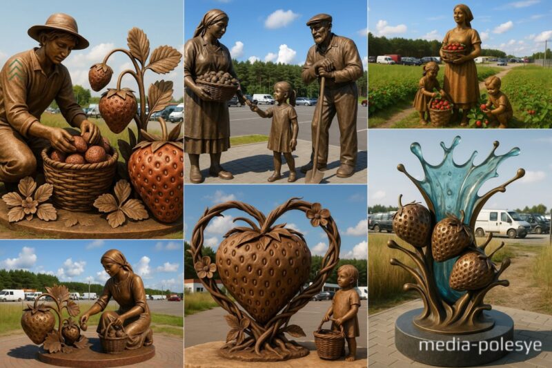 Варианты памятника клубнике в аг. Дворец