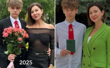 Кристина Вайщук с сыном во время последнего звонка и на вручении свидетельства об окончании 9 классов, Брест, 2025 год. Коллаж «Зеркала» из скриншотов видео Кристины