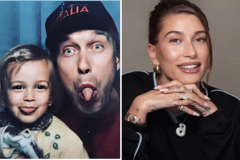 Хейли в детстве с отцом Стивеном Болдуином; Хейли Бибер во взрослом возрасте