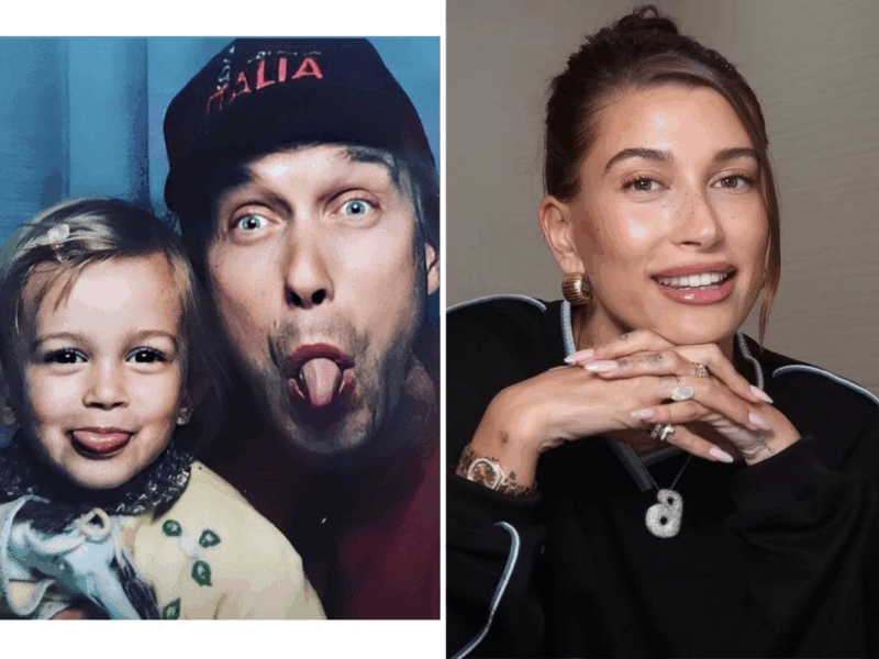 Хейли в детстве с отцом Стивеном Болдуином; Хейли Бибер во взрослом возрасте