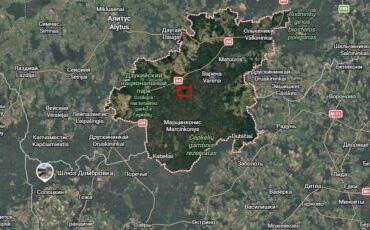 Варенский район Литвы и озеро Лависас (выделено). Скриншот: Google Maps