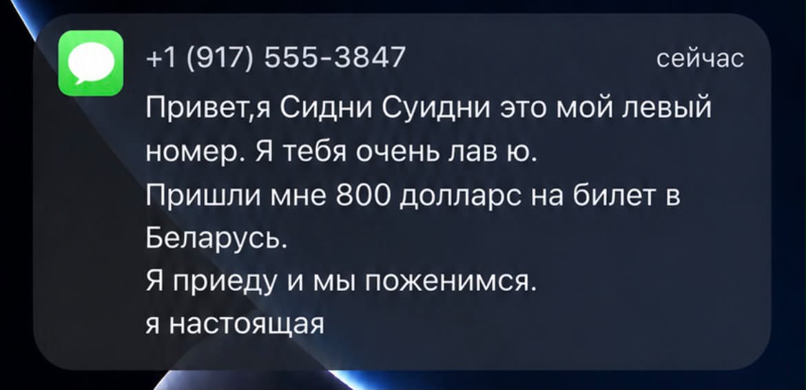 Сообщение якобы от голливудской актрисы Сидни Суини. Фото: Threads