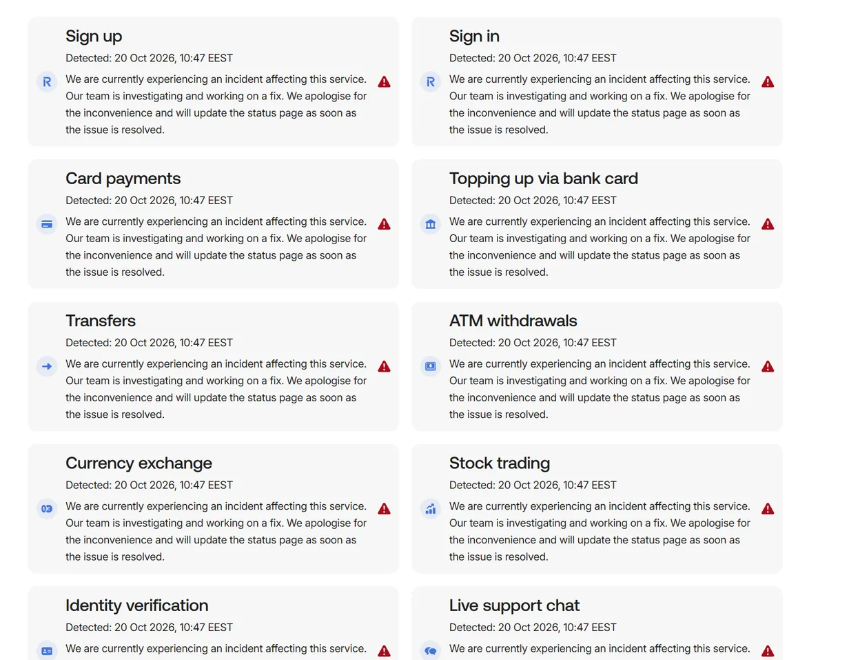 Опубликованная на сайте Revolut информация. Foto: Ekrānuzņēmums