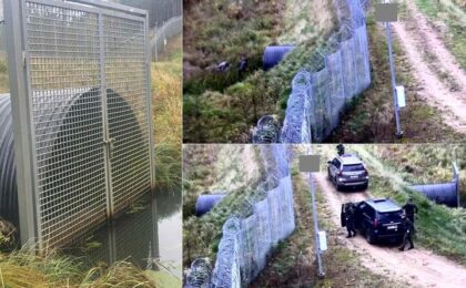 Труба, по которой в Литву пытались проникнуть два человека. Фото: Служба охраны госграницы Литвы